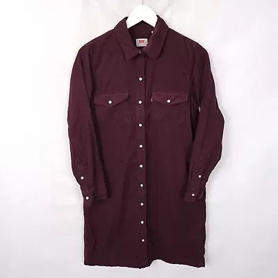 £19.92 • Buy LEVI'S Corduroy Shirt Dress Womens S Small UK 8 10 Burgundy Pearl Snap Western