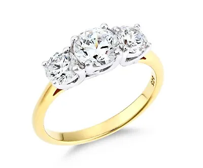 £24.95 • Buy 9ct Gold On Silver 2.00ct 3 Stone Engagement Ring Sizes J To V Simulated Diamond