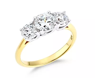 9ct Gold On Silver 2.00ct 3 Stone Engagement Ring Sizes J To V Simulated Diamond • £24.95