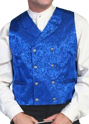 Wahmaker By Scully Floral Silk Double Breast Vest Men's Large In Blue • $51