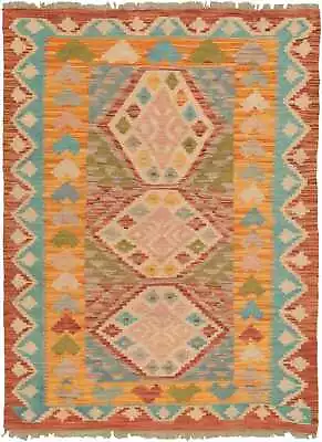 Vintage Hand Woven Turkish Carpet 3'6  X 4'10  Traditional Wool Kilim Rug • $190
