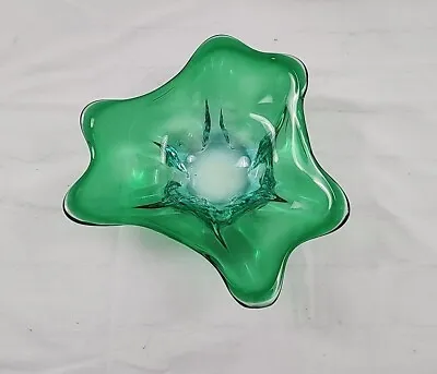 Vintage MURANO Glass Freeform Bowl Centerpiece Large 10  Green Blue Art Glass  • $78.95