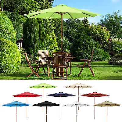 9' Ft 8 Ribs Patio Wood Umbrella Wooden Pole Outdoor Sunshade Market Garden Yard • $79.90