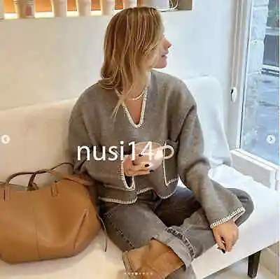 Zara New Woman Cropped Knit Sweater Contrast Topstitching Grey Marl 9598/003 • $69.77