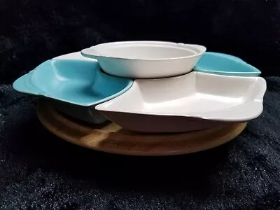 California Pottery Blue Cream Vintage Lazy Susan Mid Century Made In USA In Box • $49