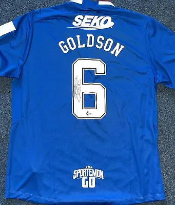 £125 • Buy Connor Goldson Hand Signed Rangers 22/23 Home Shirt With COA