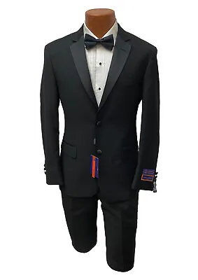 Men's Giorgio Fiorelli Black Tuxedo With Flat Front Pants Slim Fit 40L 34W • $124.95