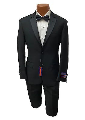 Men's Giorgio Fiorelli Black Tuxedo With Flat Front Pants Slim Fit 42L 36W • $124.95