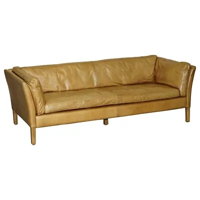 Stylish Super Comfortable Large Halo Groucho Tan Brown Leather Three Seat Sofa • £1600