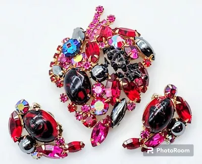 Rare Alice Caviness Venetian Lampwork Art Glass Brooch Earrings Set Margarita  • $229