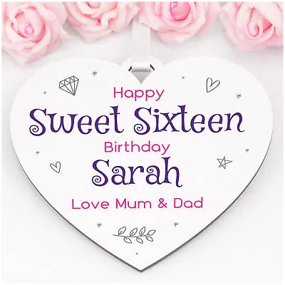 Personalised 16th Birthday Gifts Girl Her Daughter Sweet Sixteen 16 White Hearts • £5.99