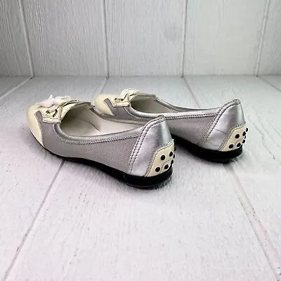 Tods White Silver Leather Ballet Flats Womens Driving Shoes 35.5 5.5 Tod's • $23.99