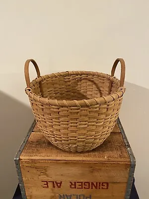 Vintage Wicker Basket With Handles And A Wooden Bottom Large 9  Tall Apple • $110