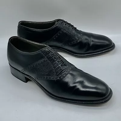 Exotic Vintage | Nettleton 8d Black Reptile & Calf Saddle Oxford Dress Shoes • $295