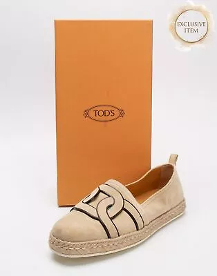 RRP€590 TOD'S Leather Espadrille Shoes US9 UK6 EU39 Ivory Flat Made In Italy • $53.54