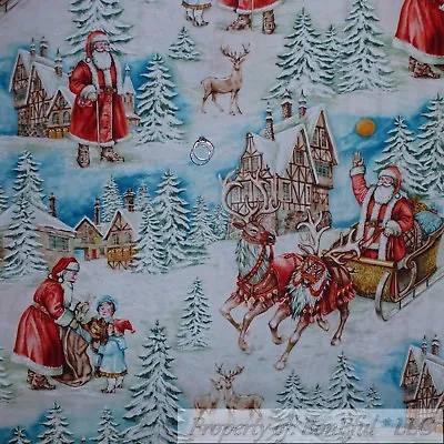 BonEful Fabric FQ Cotton Quilt VTG White Snowflake Xmas Town Scenic Santa Claus • $4.38