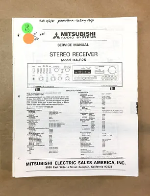 Mitsubishi DA-R25 Receiver  Service Manual *Original* • $19.97