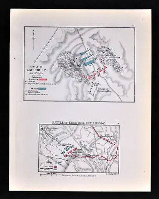 Battle Of Agincourt 1415 & Battle Of Edge Hill 1642 England History Antique Map • $9.99