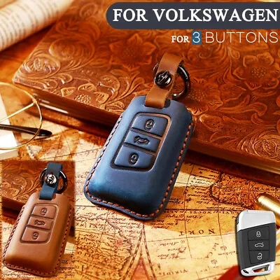 Genuine Leather Smart Key Fob Skin Case Cover For VW Tiguan Magotan CC Passat B8 • $23.89