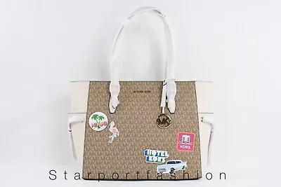 Michael Kors Gilly Large Drawstring Top Zip Tote Signature MK Logo Handbag • $129