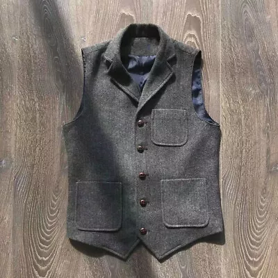 Herringbone Single Breasted Casual Top Vintage Men's Waistcoat Multi Pocket Vest • $49.67