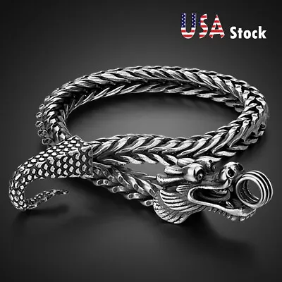 925 Sterling Silver Curb Chain Link Dragon Bracelet 7-9 Inches For Men & Women • $58.45