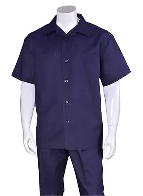 Men's 2pc Casual Walking Suit Luxury Linen Short Sleeve Shirt W/ Pants Set L2806 • $49.29