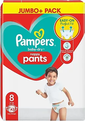 44 X Pampers Baby-Dry Nappy Pants Disposable Cotton Nappies Size 8 Jumbo+ Pack • £17.92