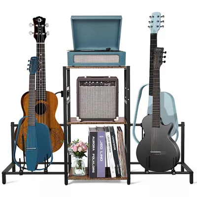 Multiple Guitar Stand W/3 Tier Storage ShelfGuitar Bass Stand Holder Adjustable • $83.98