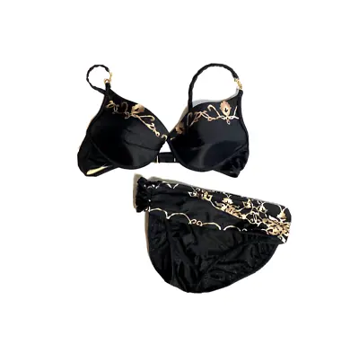 $59.99 • Buy Vintage 1990s Tara Grinna Designer Swimsuit Bikini Two Piece Black Medium Rare