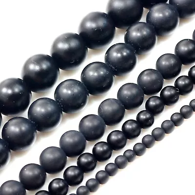 Natural Black Onyx Matte Frosted Round Loose Bead 15  4 6 8mm 10 12mm Wholesale • $3.99