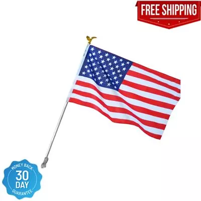 US American Flag Kit With 6 Foot Steel Pole And Bracket Poly Cotton 3 Ft X 5 Ft • $18.42