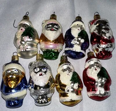 Lot Of 8 Vintage Colorful Hand Blown Glass Santa Ornaments • $15.99