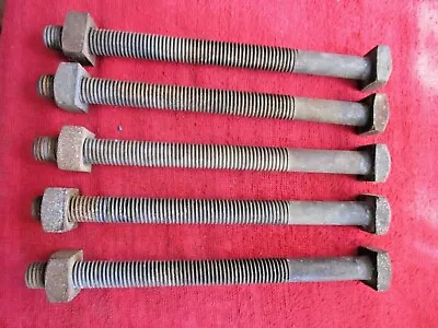 5 VINTAGE SQUARE HEAD 5/8 -11 X 8  BOLTS WITH NUTS • $27.50