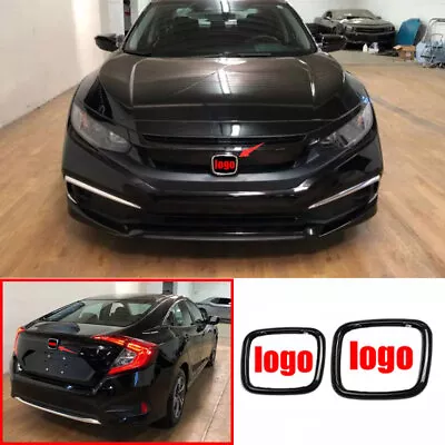 Black Front Rear Logo Emblem Badge Cover For Honda Civic 10th Hatchback 2016~21 • $27.22