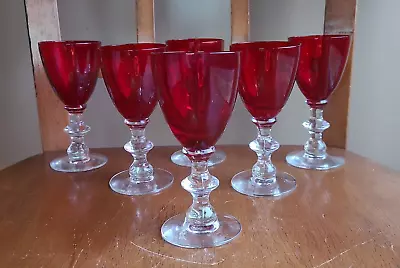 $39.95 • Buy 6 Morgantown Radiant Ruby Red Bowl  4 3/4  Cordial Wine Glass Goblets 2 Oz