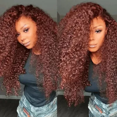 Mongolian Reddish Brown Water Wave 13x4 Lace Front Human Hair Wig Cooper Red Wig • $118.66