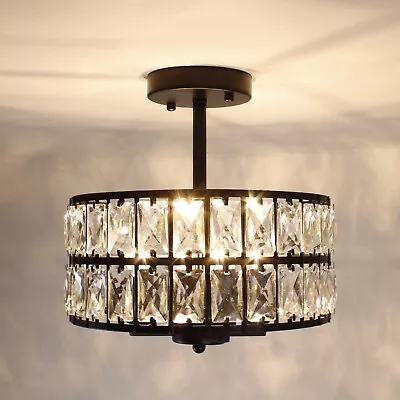 4-Light Black Crystal Semi Flush Mount Ceiling Light，Light Fixture With E12 Base • $61.40