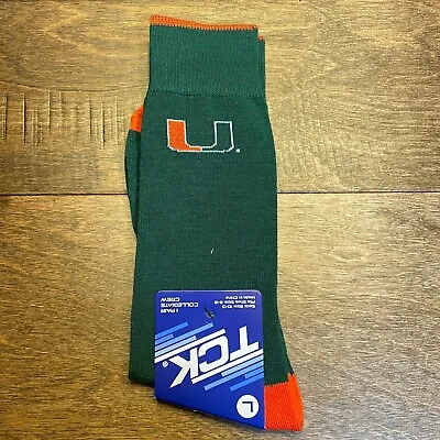NEW Men's Miami Hurricanes Crew Socks Large (Shoe Size 8-12)  TCK 1 Pair • $9.99