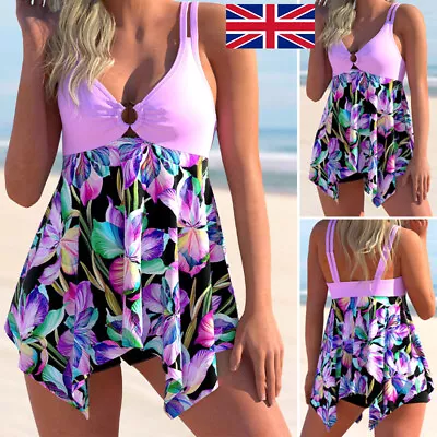 Womens Swim Dress Swimming Boyshorts Set Costume Tankini Beach Swimwear Swimsuit • £11.27