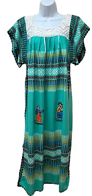 Mexican Soft Knit Oaxacan Hand Embroidered & Crocheted Midi Dress Art To Wear • $44.99