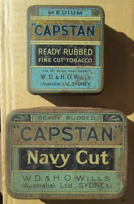 Early Empty Pair WILLS CAPSTAN TOBACCO Tins SYDNEY No Contents Sold Just Tin • $9.65