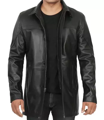 Brand New Black Lambskin Leather  ¾ Length Coat Jacket For Men XL • $125