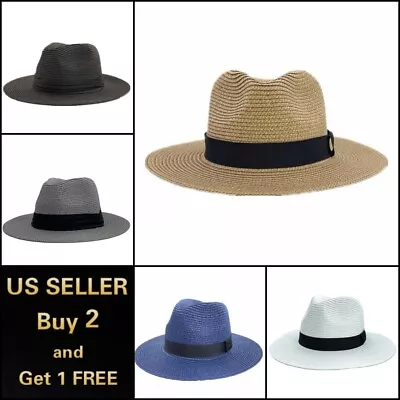 Men Women Straw Panama Hat Fedora Trilby Cuban Sun Cap Wide Brim Floral Summer • $9.59