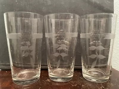 Set Of 3 • Flowers •  Etched • 4  • Tumbler • Glass • $8