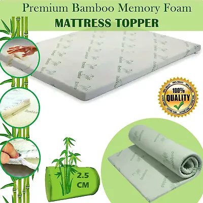 Mattress Memory Topper Foam Bamboo Size King Double Single Bed Uk All 2.5cm • £44.99