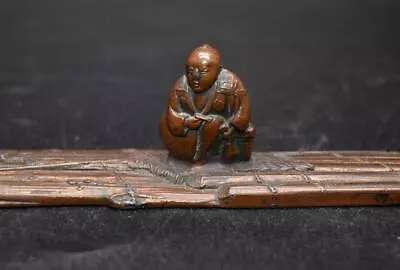 Antique Japanese Meiji Buddha Scroll Weight - Lacquered Bronze / Metal • £22