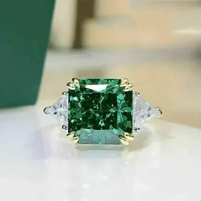 3.Ct Asscher Cut Green Lab Created Emerald Engagement 14k White Gold Finish Ring • $63