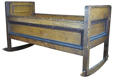 Antique Victorian Quartersawn Oak Rocking Crib Baby Cradle Glider Doll Bassinet  • $188