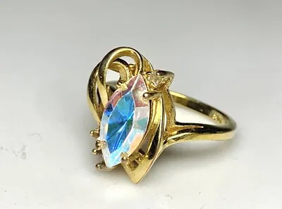 Vintage SETA Aurora Borealis AB Crystal Rhinestone Gold Plated Ring Size 9 • $24.99